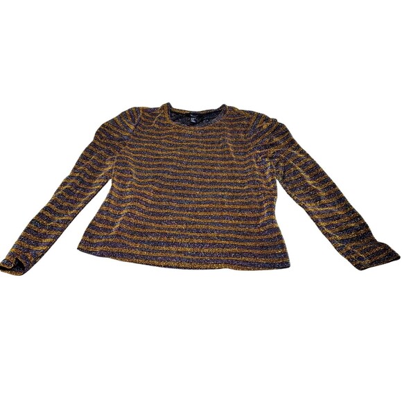 Forever 21+ Purple Gold Glitter Striped Blouse 2X Long Sleeve Sparkle Top - Picture 1 of 12